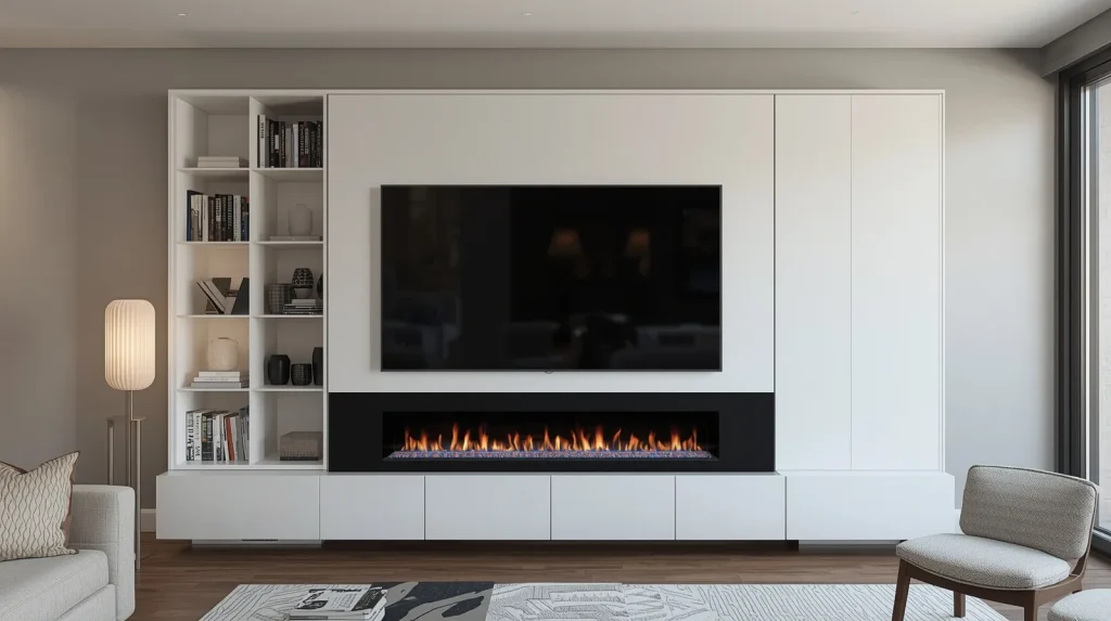 A Sleek TV and Fireplace Combination Wall