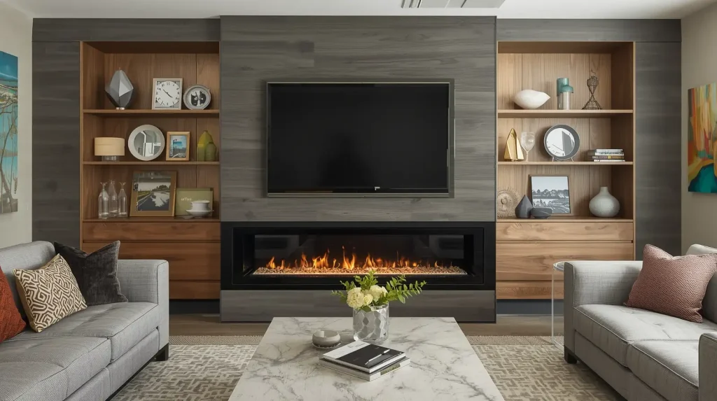 Wall-Mounted TV and Fireplace Design